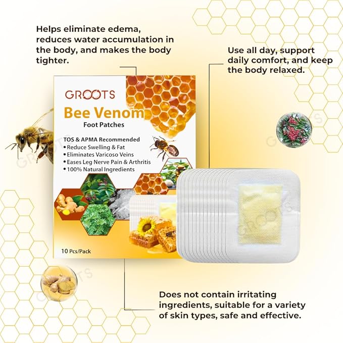 Bee Venom foot patch, Beneficial  in Body Detox, Weight loss, Pain Relief, Cleansing Toxins, Stress Relief, Promote Sleep & Detoxification For Men And Women(Pack of 10 x 2) Buy 1 Get 1 Free